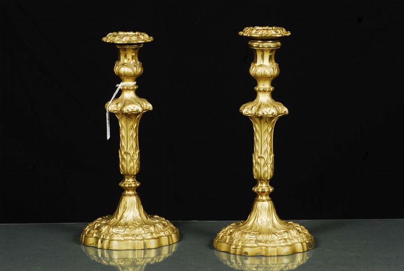 Coppia di candelieri Napoleone III, Francia XIX secolo  - Auction OnLine Auction 02-2012 - Cambi Casa d'Aste