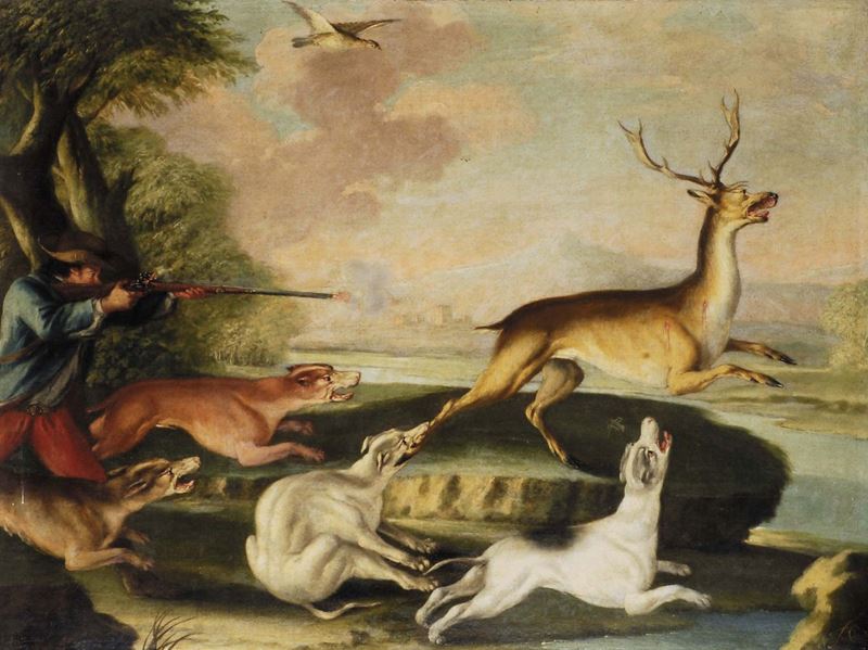Baldassarre De Caro (1689-1750) Caccia al cervo  - Auction Antiquariato e Dipinti Antichi - Cambi Casa d'Aste
