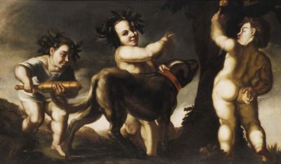 Filippo Vitale (1585-1650), Bottega Digioco di Putti con Cane