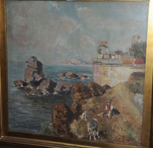 Anonimo del XIX secolo Scena costiera con capretta