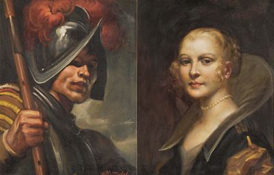 Mattia Traverso (1885-1956)ritratto di Donna Ritratto di Cavaliere