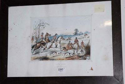 Litografia Francese con Scena di Caccia al Cervo