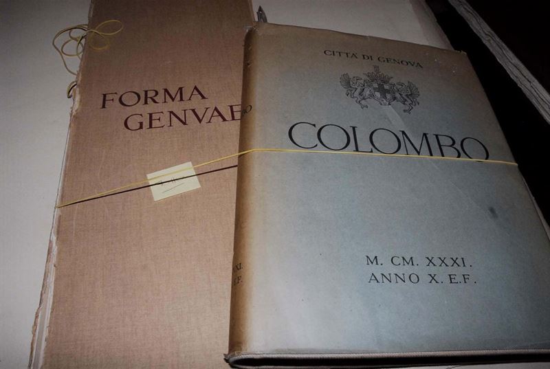 Colombiana - Grande volume su Colombo e un altro di piante relative allo sviluppo urbanistico della città di Genova.  - Auction Books - Cambi Casa d'Aste