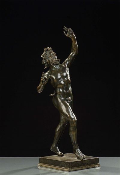 Scultura in Bronzo a Patina Scura Raffigurante Fauno, XIX Secolo