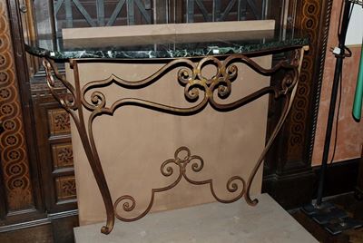 Console in Ferro a Patina Dorata, Anni '40-'50