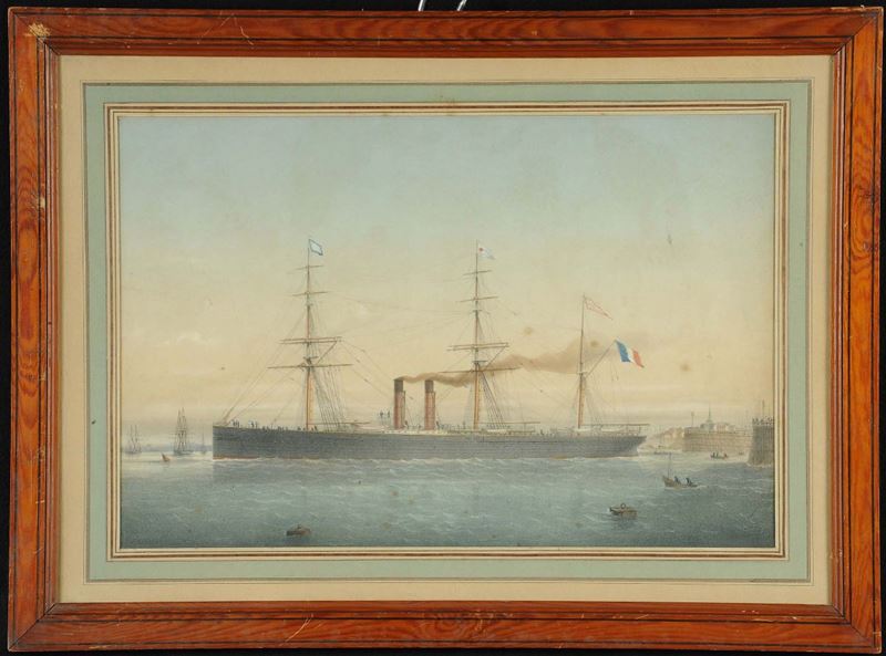 Charles Leduc (1831-1911) Ritratto di pirobrigantino a palo che esce dal porto  - Asta Antiquariato e Dipinti Antichi - Cambi Casa d'Aste