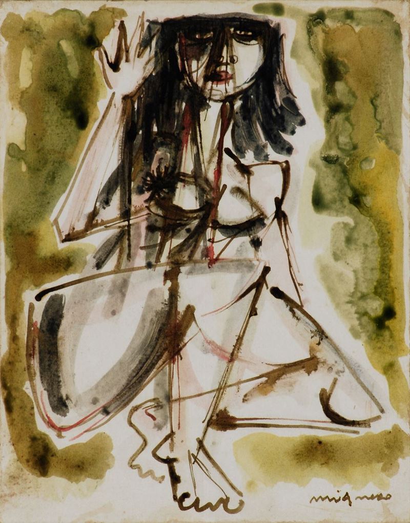 Giuseppe Migneco (1908-1997) Figura femminile  - Auction 19th and 20th century paintings - II - Cambi Casa d'Aste
