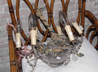 Lampadarietto in Vetro e Cristallo a Sei Luci, XX Secolo