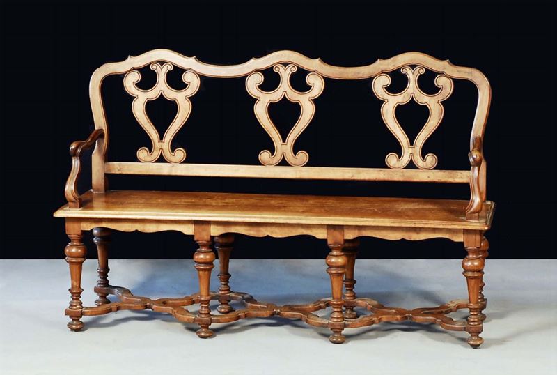 Panca con schienale traforato, XIX secolo  - Asta Antiquariato e Dipinti Antichi - Cambi Casa d'Aste