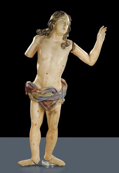 Statua Lignea Laccata Raffigurante S.sebastiano, XVIII Secolo