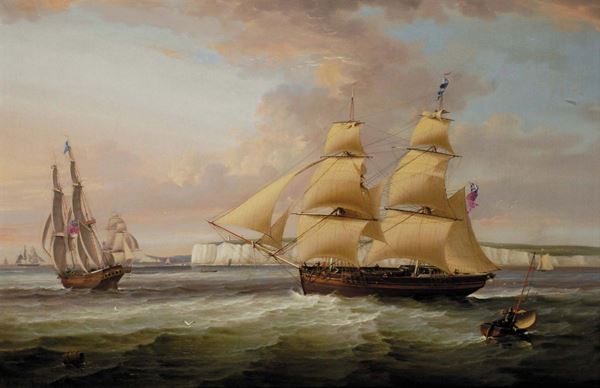 George Chambers (1803-1840) Nave mercantile in due posizioni al largo di Flamborough Head