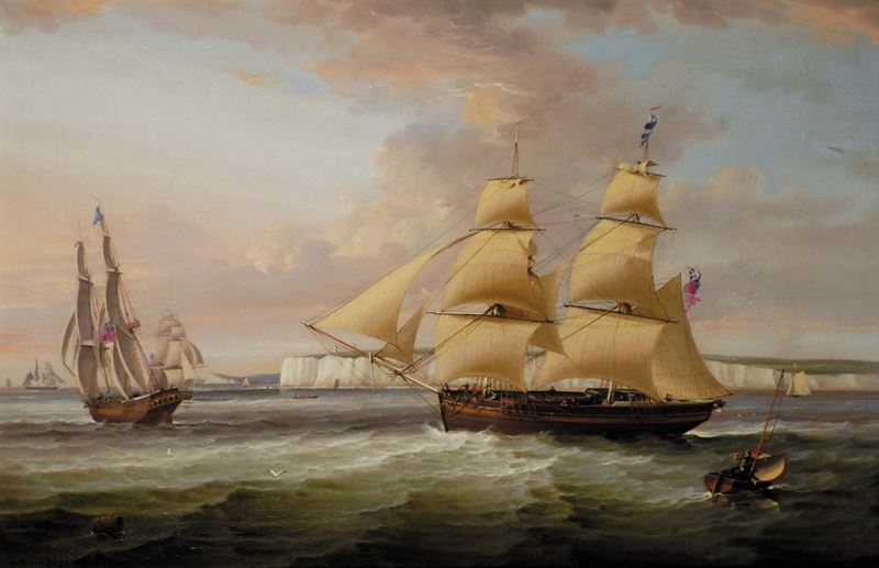 George Chambers (1803-1840) Nave mercantile in due posizioni al largo di Flamborough Head  - Auction Antique and Old Masters - Cambi Casa d'Aste