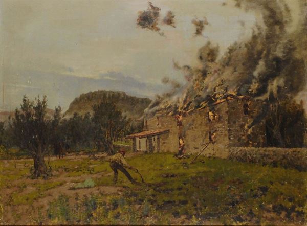 A. Rocchetti Torres (1851-1934) Incendio di cascina