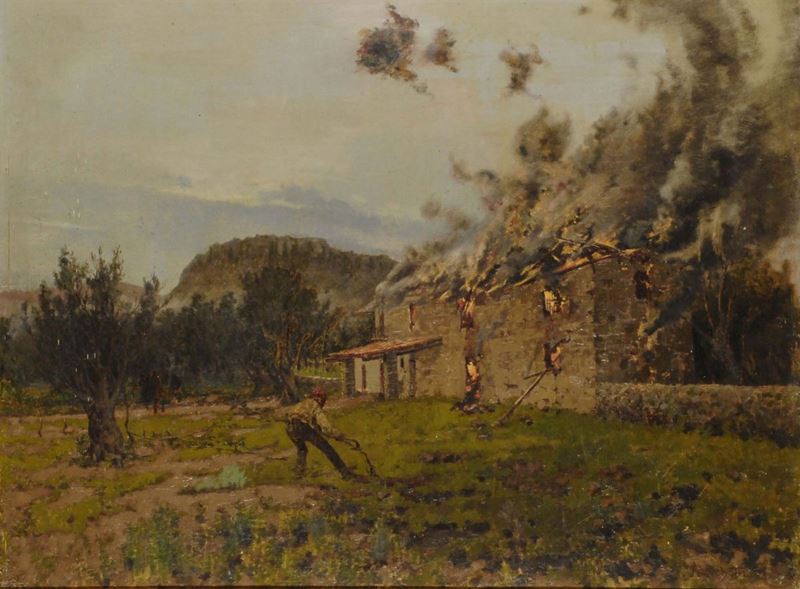 A. Rocchetti Torres (1851-1934) Incendio di cascina  - Auction Antiquariato, Argenti e Dipinti Antichi - Cambi Casa d'Aste
