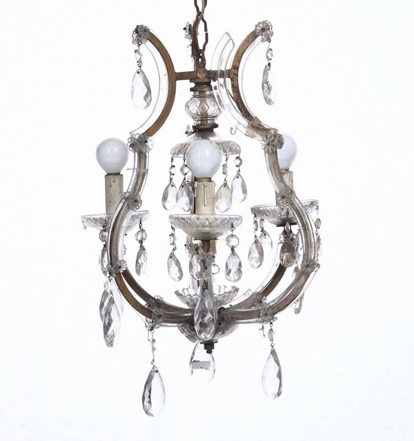 Piccolo lampadario a quattro luci in vetro di Murano