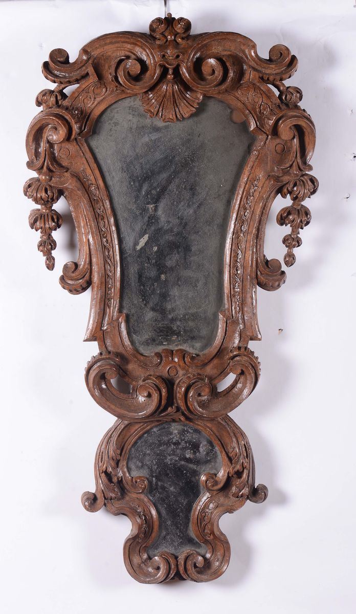 Specchiera intagliata in legno naturale, XIX secolo  - Asta Antiquariato - Cambi Casa d'Aste