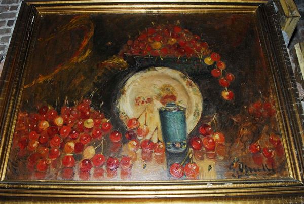 Giulio Romano Vercelli (1871-1951) Natura morta con ciliegie