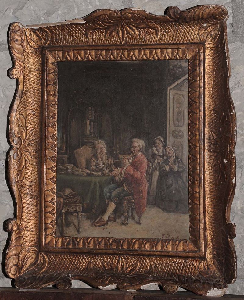 Scuola del XIX secolo Scena di interno  - Auction Antiquariato, Argenti e Dipinti Antichi - Cambi Casa d'Aste