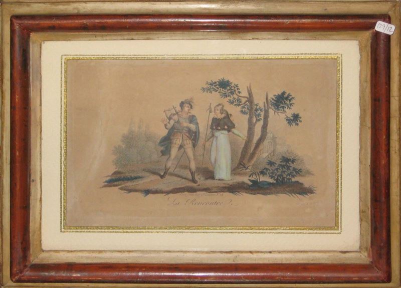 Piccola Cornice Laccata della Fine del XVIII Secolo con Stampina