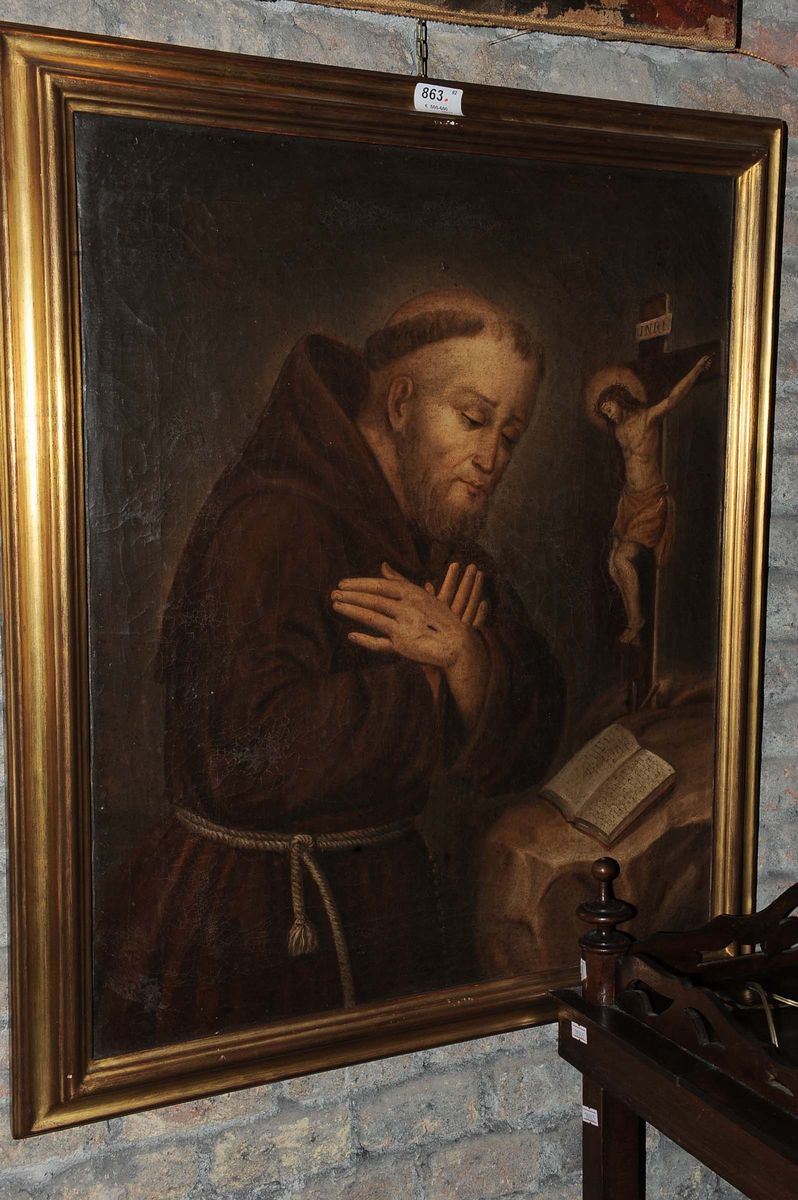Scuola del XIX secolo Frate in preghiera  - Asta Antiquariato, Argenti e Dipinti Antichi - Cambi Casa d'Aste