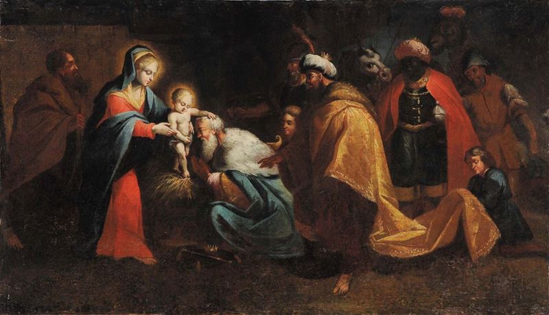 Scuola Italiana del XVII secolo Adorazione dei Magi  - Auction Antique and Old Masters - Cambi Casa d'Aste