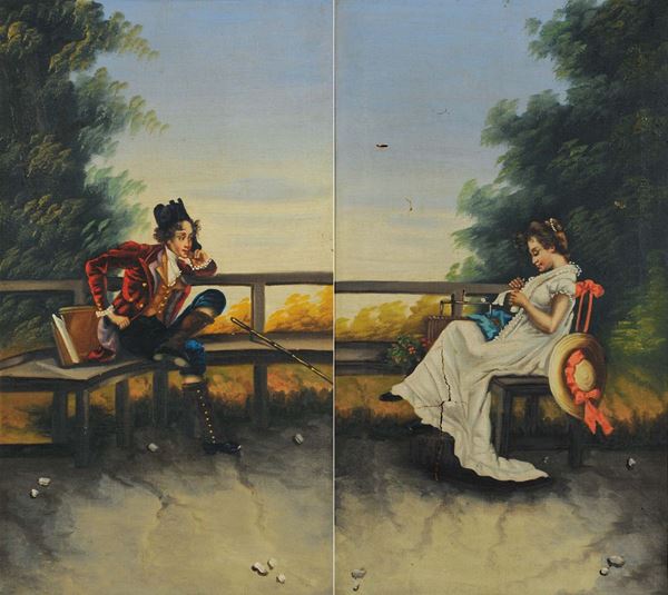 Scuola del XIX secolo Personaggi seduti