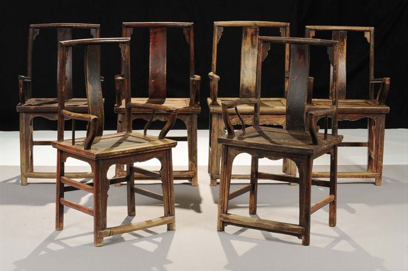 Sei poltrone in legno, Cina XIX secolo  - Auction Time Auction 1-2015 - Cambi Casa d'Aste