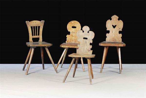 Quattro sedie da baita, Alto Adige XIX secolo