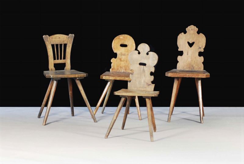 Quattro sedie da baita, Alto Adige XIX secolo  - Auction Old Paintings and Furnitures - Cambi Casa d'Aste