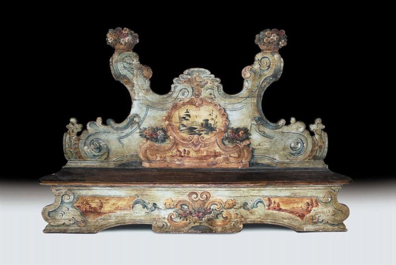Panca da ingresso con alto schienale sagomato,  XVIII secolo  - Auction Antiquariato e Dipinti Antichi - Cambi Casa d'Aste