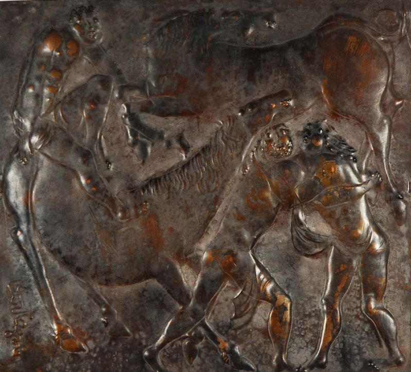 Pannello in rame sbalzato con scene elleniche  - Asta Antiquariato, Argenti e Dipinti Antichi - Cambi Casa d'Aste