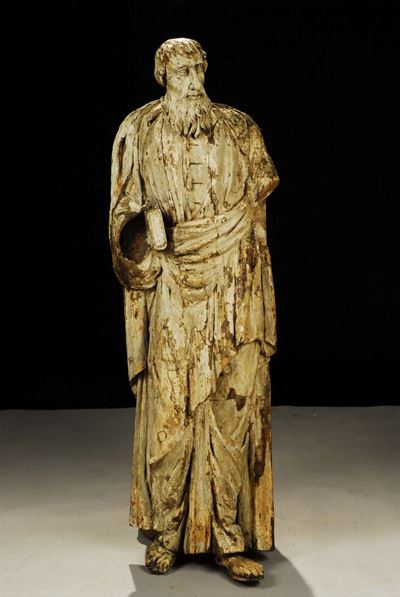 Scultura in Legno Laccato Raffigurante Evangelista, XVIII-XIX Secolo