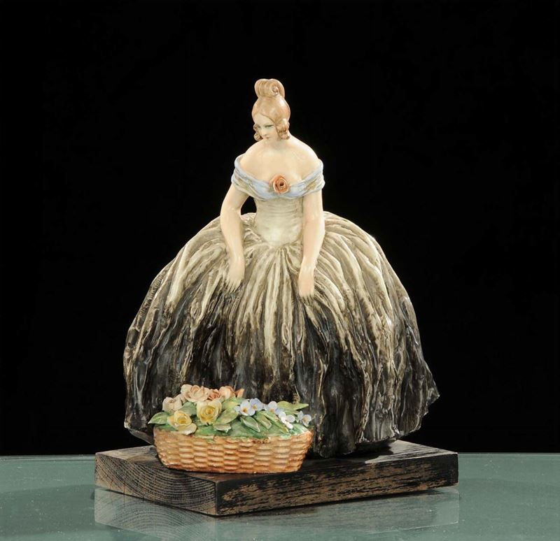 Guido Cacciapuoti (1892-1953) Dama con canestro di fiori  - Asta Antiquariato, Argenti e Dipinti Antichi - Cambi Casa d'Aste