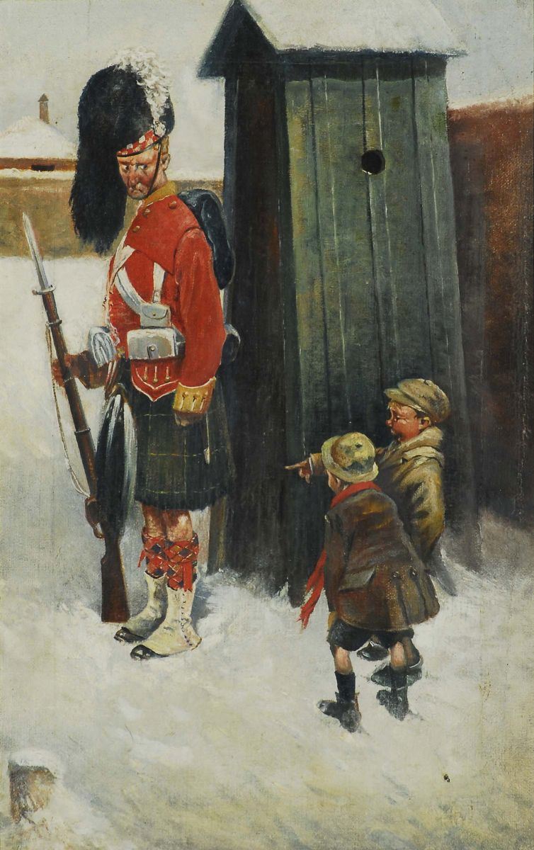 Anonimo del XX secolo Bambini con soldato  - Auction Antiquariato, Argenti e Dipinti Antichi - Cambi Casa d'Aste