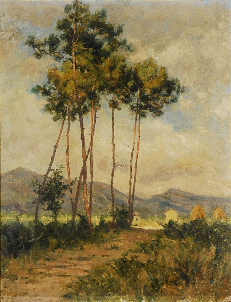 Alberto Grosso (1860-1928) Paesaggio con alberi  - Asta Antiquariato, Argenti e Dipinti Antichi - Cambi Casa d'Aste
