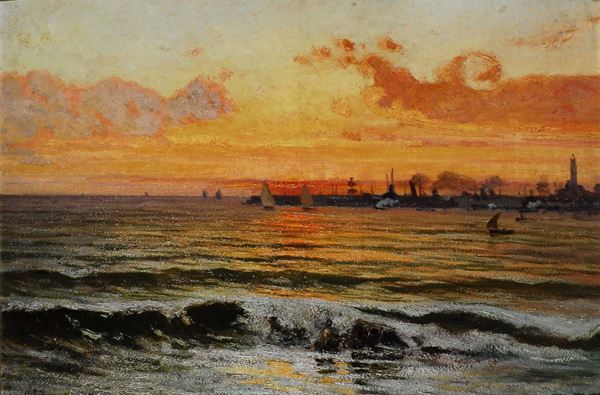 Andrea Figari (1858-1945) Porto a sera