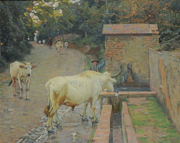 Luigi Gioli (1854-1947) Pastore con mucche