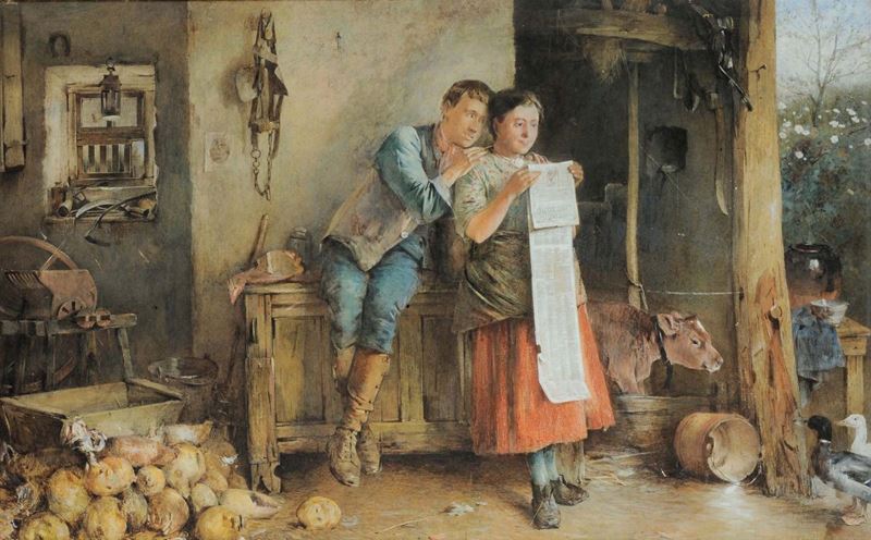 Anonimo del XIX secolo Giovani innamorati  - Auction 19th and 20th Century Paintings - Cambi Casa d'Aste