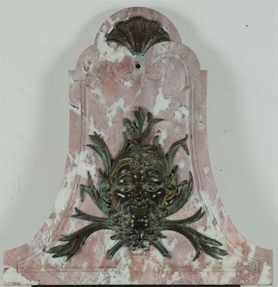 Mascherone di Fontana in Marmo con Inserti in Bronzo, XIX Secolo