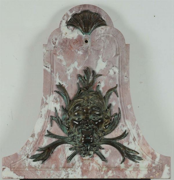 Mascherone di fontana in marmo con inserti in bronzo, XIX secolo