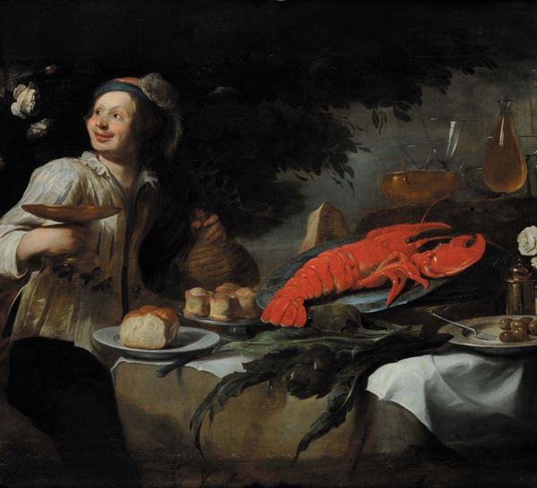 Jan Roos (1591-1638) Giovane presso una tavola imbandita