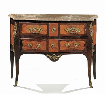 Commode Interamente Lastronata in Palissandro e Bois De Rose, Francia XVIII Secolo
