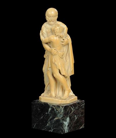 Gruppo in Avorio Raffigurante Personaggi Abbracciati, Germania XVIII Secolo