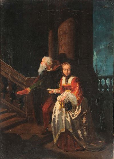 Scuola Veneta del XIX Secolodue Figure a Palazzo