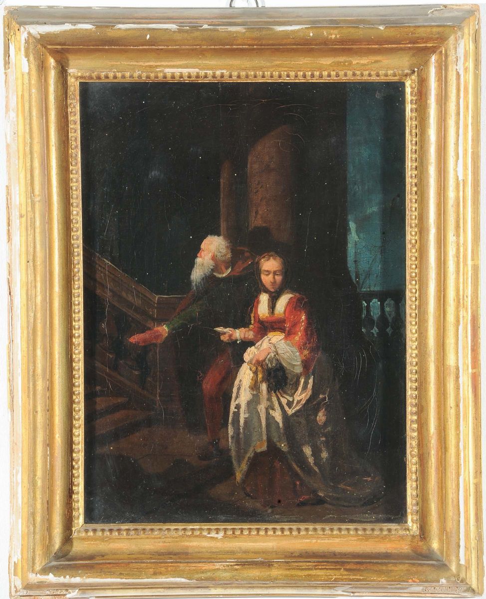 Scuola Veneta del XIX Secolodue Figure a Palazzo