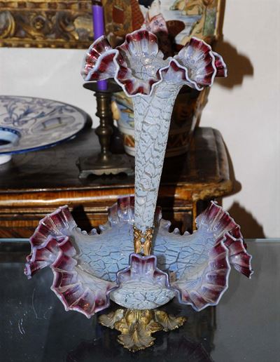 Centrotavola Liberty in Vetro e Metallo Dorato