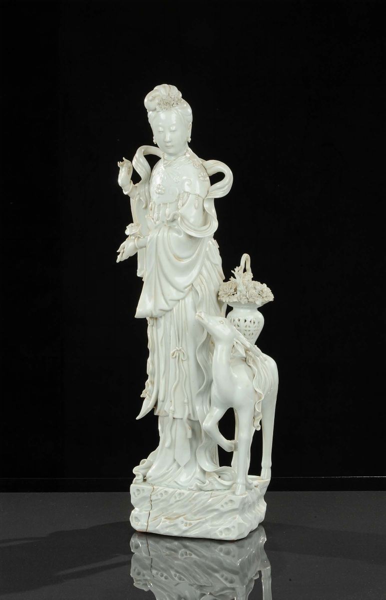 Grande Koanin in Porcellana Blanc De Chine, Cina Fine Secolo XVIII Inizi del XIX