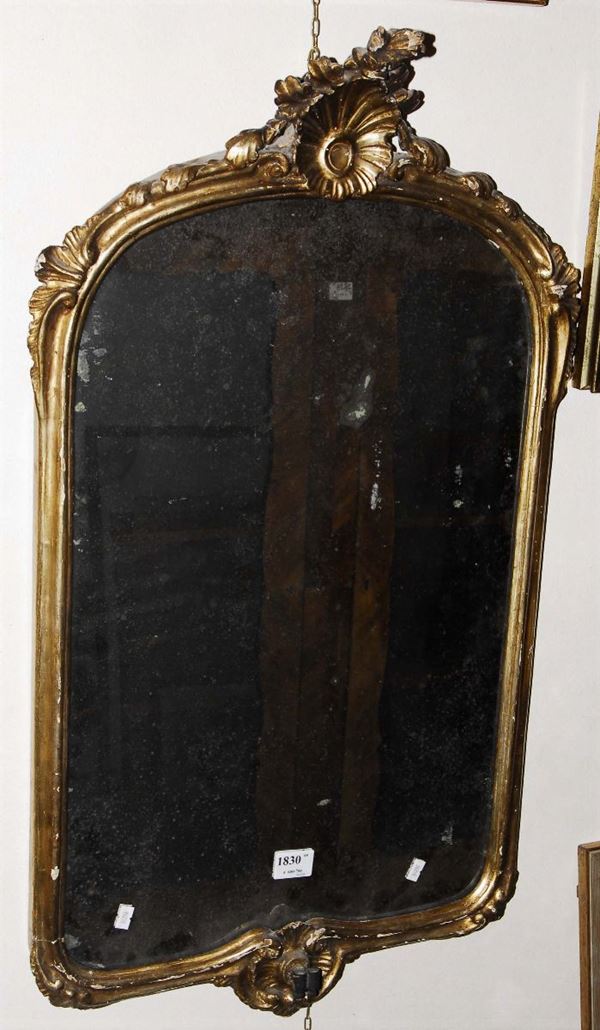 Specchiera in legno intagliato e dorato, Napoli XVIII secolo