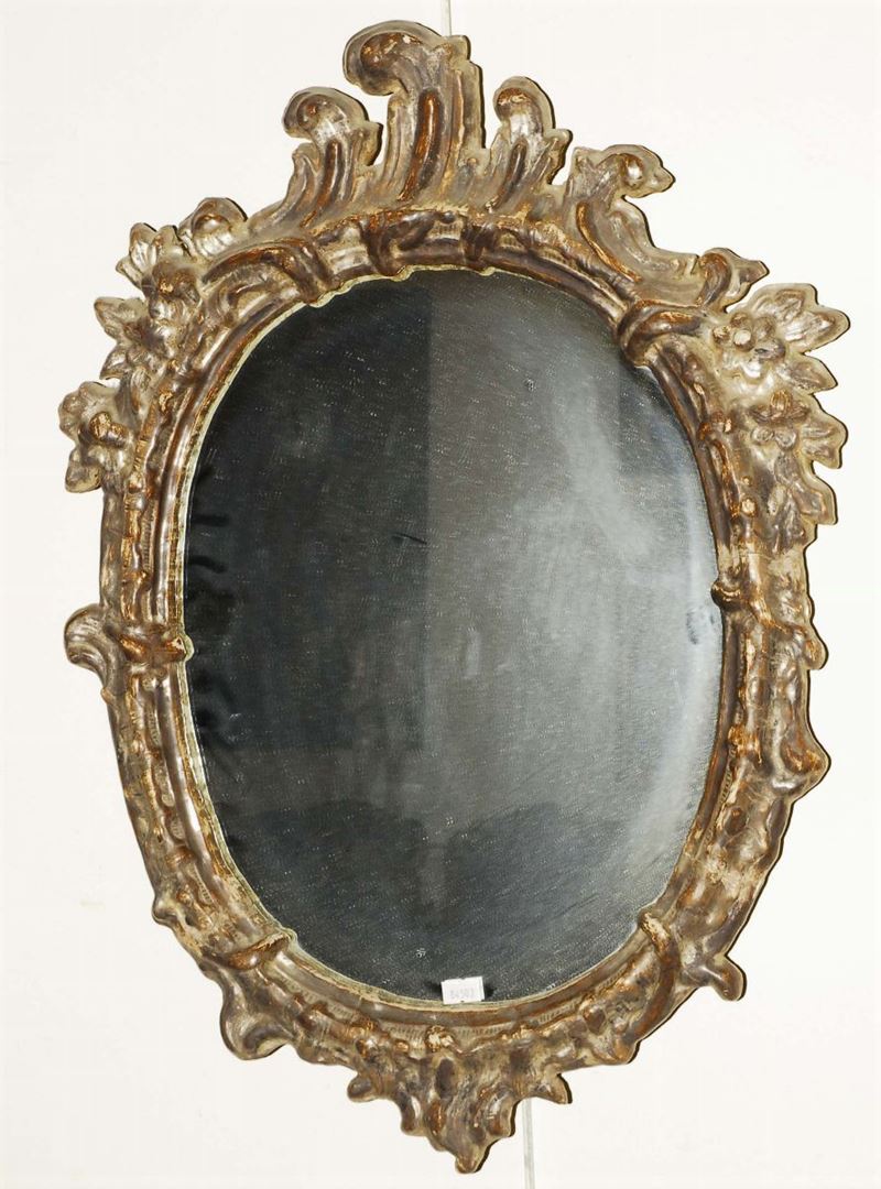 Specchierina in legno intagliato e argentato a mecca, XIX secolo  - Asta Antiquariato, Argenti e Dipinti Antichi - Cambi Casa d'Aste