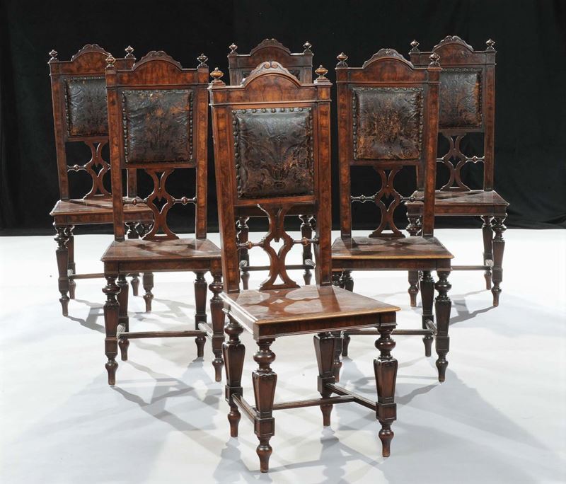 Sei sedie in stile Rinascimento in noce  - Asta Antiquariato e Dipinti Antichi - Cambi Casa d'Aste